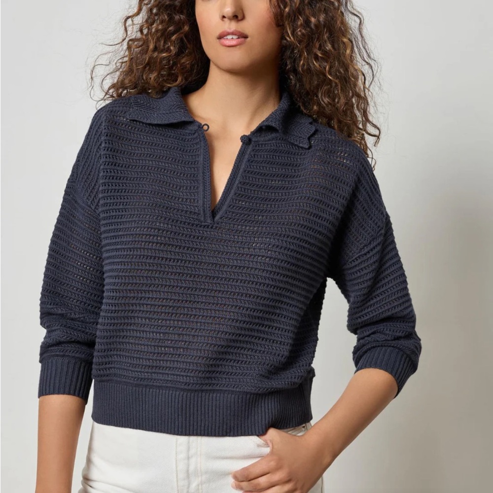 Lilla P Navy Blue Women's Scalloped collar Sweater